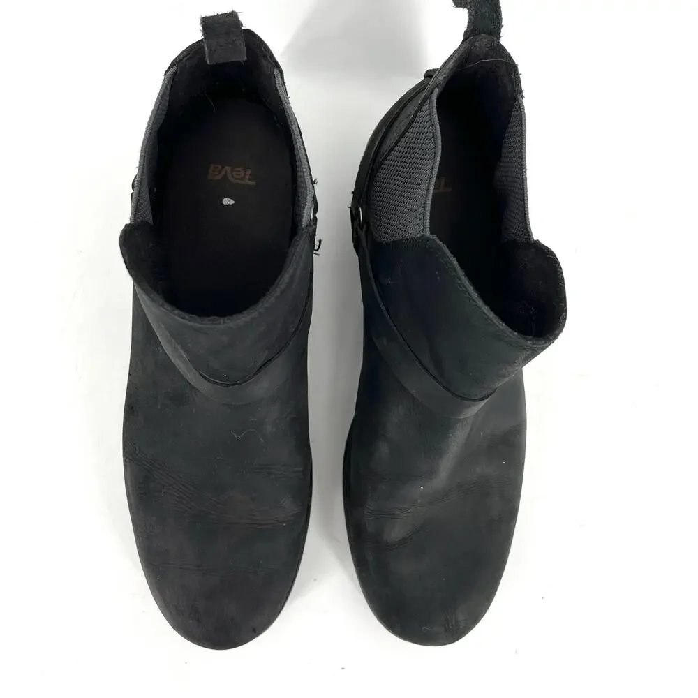 Teva Ellery‎ Women's black leather waterproof harness ankle boots (8.5)